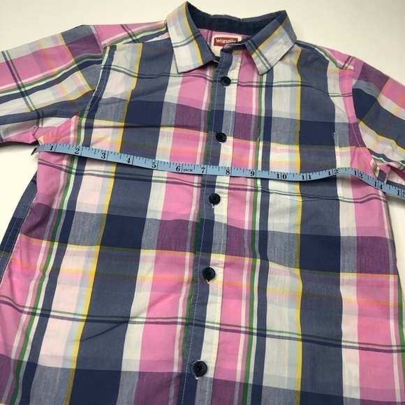 Wrangler Pink Blue Yellow & White Plaid Short Sleeve Button-up Shirt SIZE 6 - Picture 11 of 12